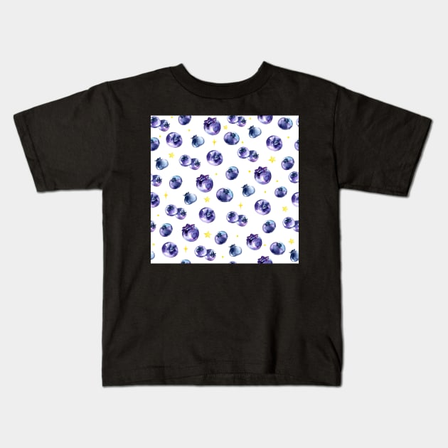 Blueberries and Stars Pattern Kids T-Shirt by CeeGunn